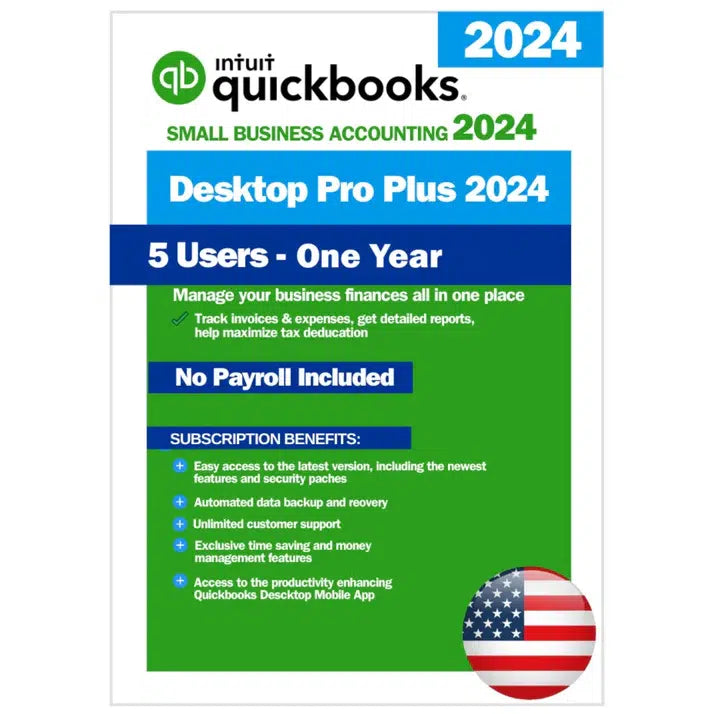 QuickBooks Desktop Pro Plus 2024 _ 1 Year Subscription – USA Version (5 Users)